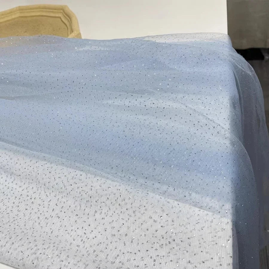 Light Sky Blue Hot Stamping Shiny Piece Skirt Mesh Transparent DIY Background Decoration Sewing Dress Fabric