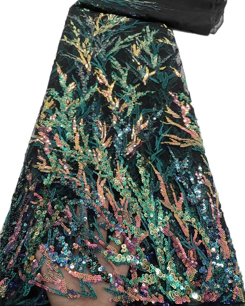 Exquisite colorful sequined net-sheen embroidered lace fabric used for wedding gowns evening dresses mother's clothing  fabric