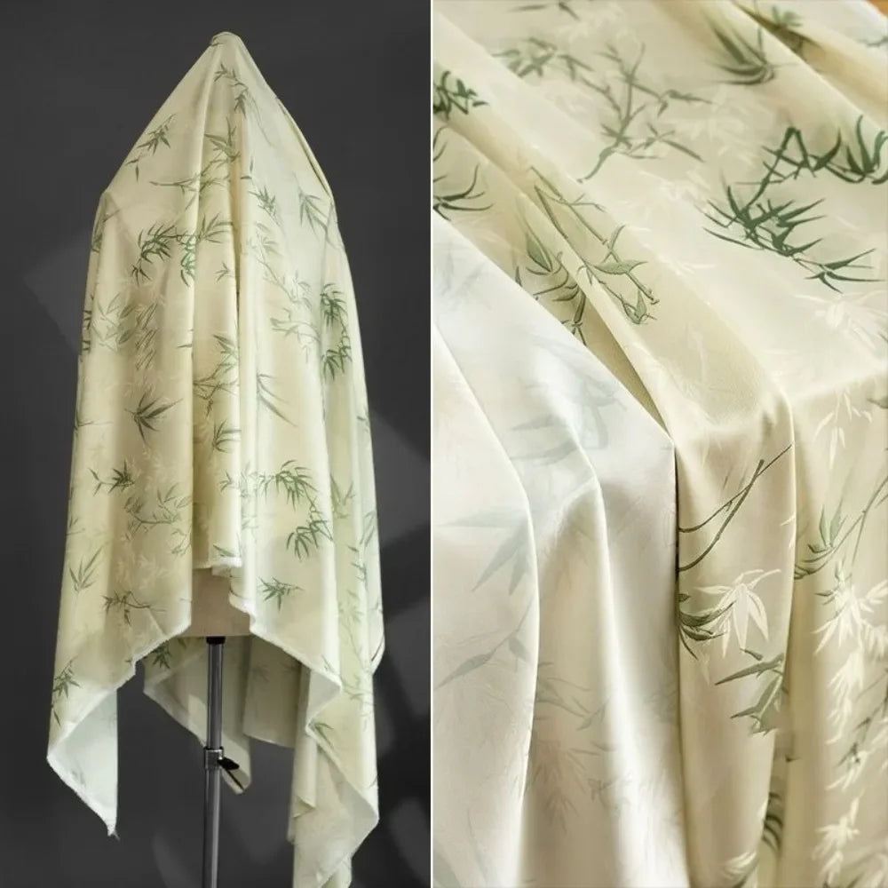 قماش مطبوع عليه أوراق الخيزران الخضراء - مادة بنمط نباتي 145 سم