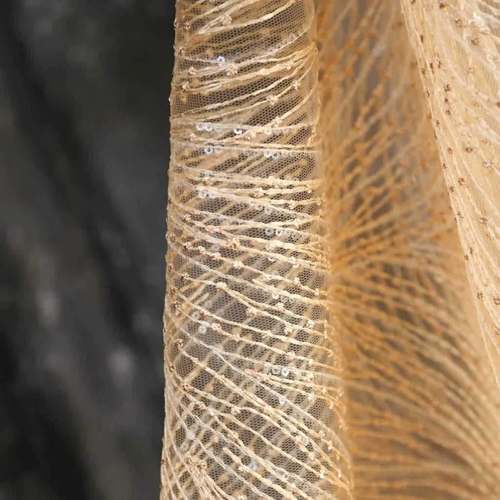 Tela de sarga con bordado aleatorio de encaje y lentejuelas para vestido de novia, hecha a mano, tela decorativa DIY, diseño de graduación, decoración