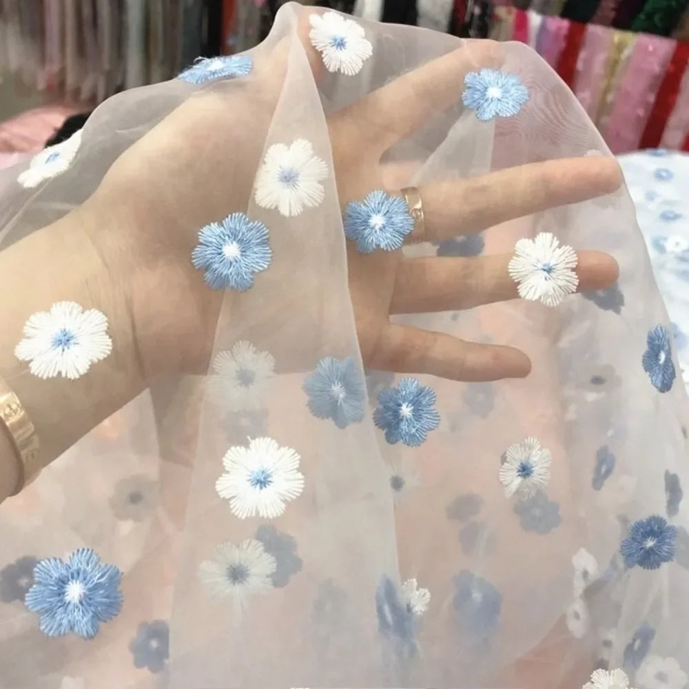 3D Rose Embroidered Organza - Stage Performance & Dress Fabric