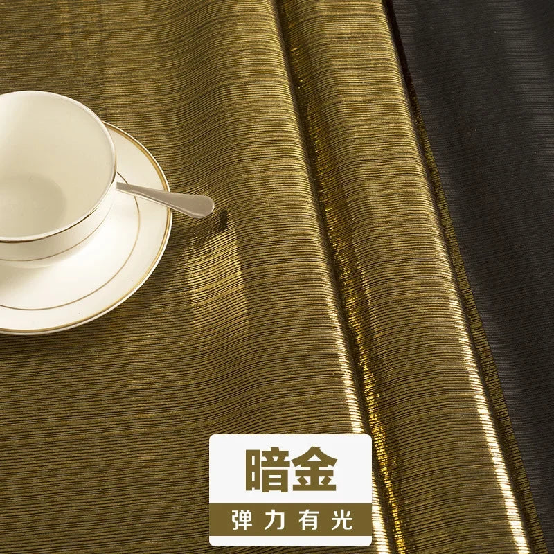 قماش مطاطي محبوك مجعد لامع بخطوط ذهبية وفضية لامعة مناسب لفستان زفاف ضيق وأزياء راقية