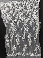 New beaded sequins embroidered lace fabric, large flower branches sewn, high-end wedding dresses, three-dimensional decals