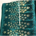 Tela de encaje bordado de terciopelo brillante con plumas de pavo real para vestidos de novia, vestidos de actuación, rollo de tela brillante para manualidades.