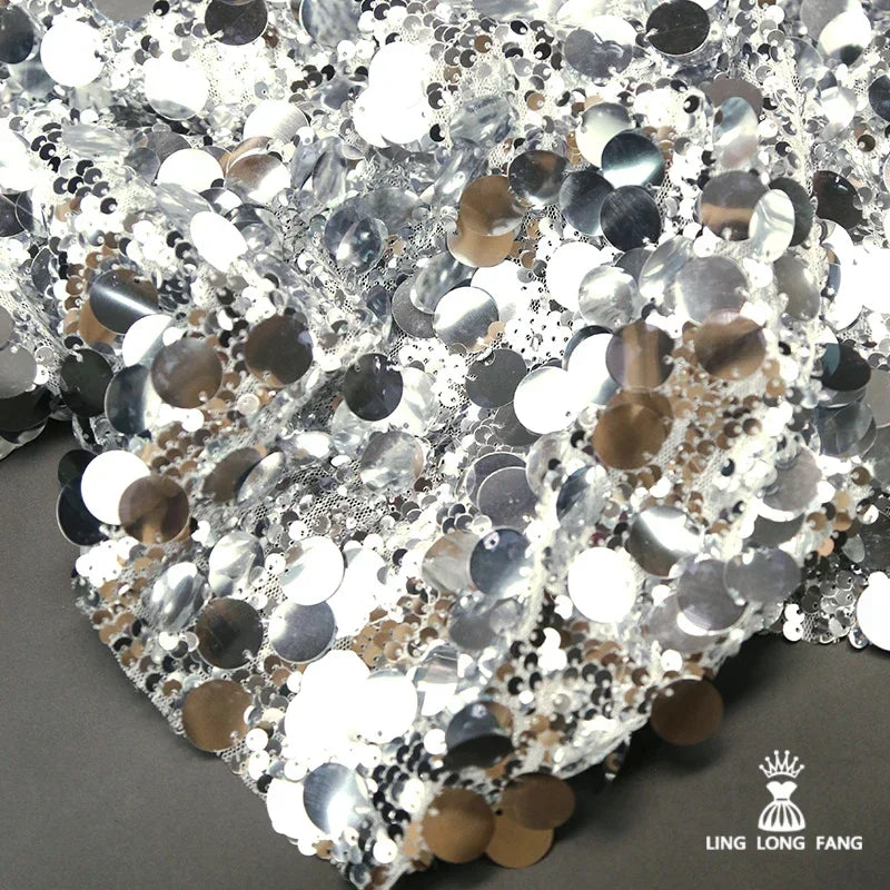 Silver Size Glitter Shiny Reflective Fabric DIY Stage Decoration Background Fabric Sewing Dress Bag Fabric