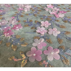 Tela de red bordada con flores 3D rosas y lentejuelas para vestido de novia, cheongsam, ropa hecha a mano, material de bordado de encaje