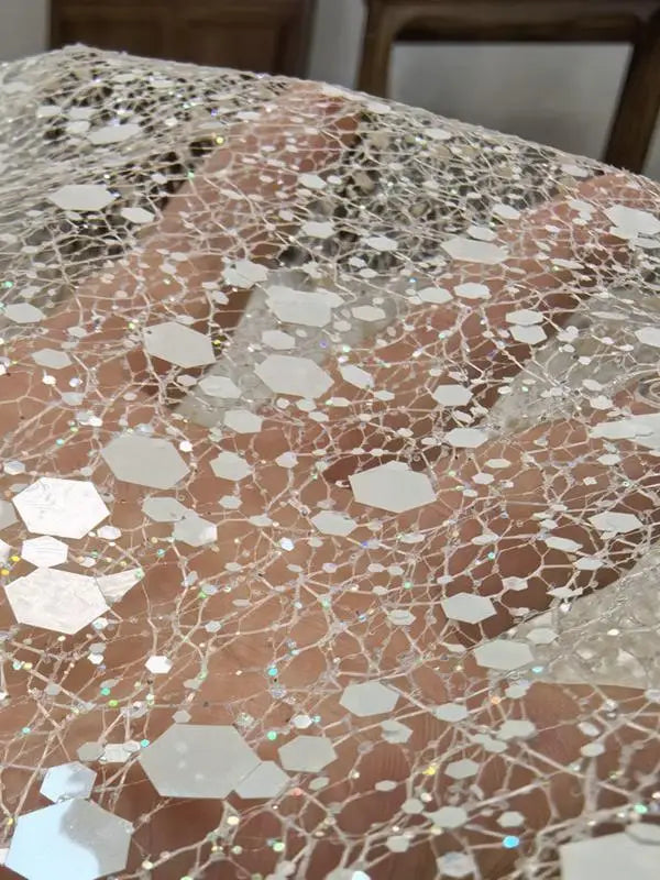 Gold and white sequin yarn styling yarn wedding background wrought iron yarn designer wedding dress fabric stage background