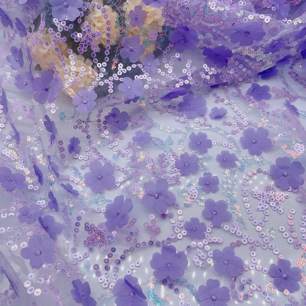 3D Sequin Petal Embroidered Mesh - Luxury Floral for Bridal & Stage - fabric photo 3