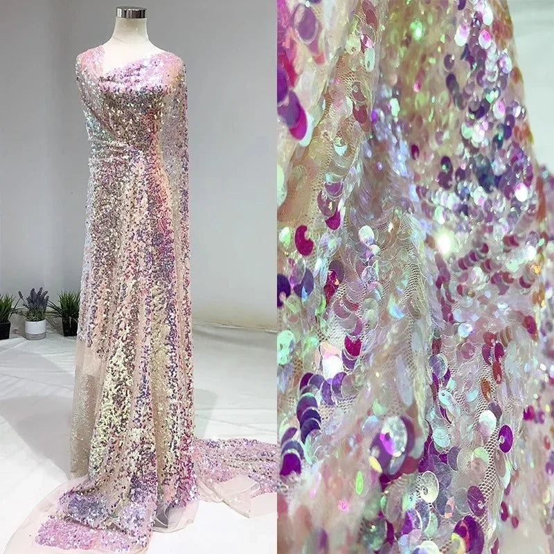 Colorful 6MM Sequin Mesh Fabric Encrypted Embroidery Laser Sewing Stage Costumes Evening Gowns DIY Curtain Fabric
