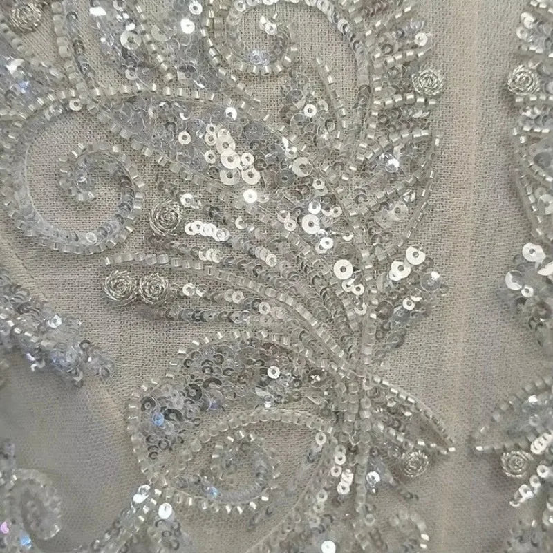 Apliques de encaje blanco de alta calidad, tela de encaje con cuentas, accesorios para vestidos de novia y vestidos de noche, accesorios de ropa hechos a mano