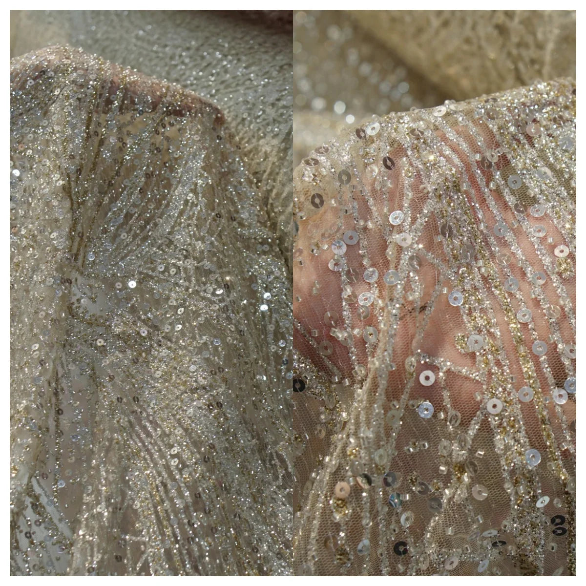 Tela brillante de encaje bordado de primera calidad para vestidos de novia hechos a mano, vestidos de cola larga de diseñador, vestidos lenceros y creaciones de alta costura.
