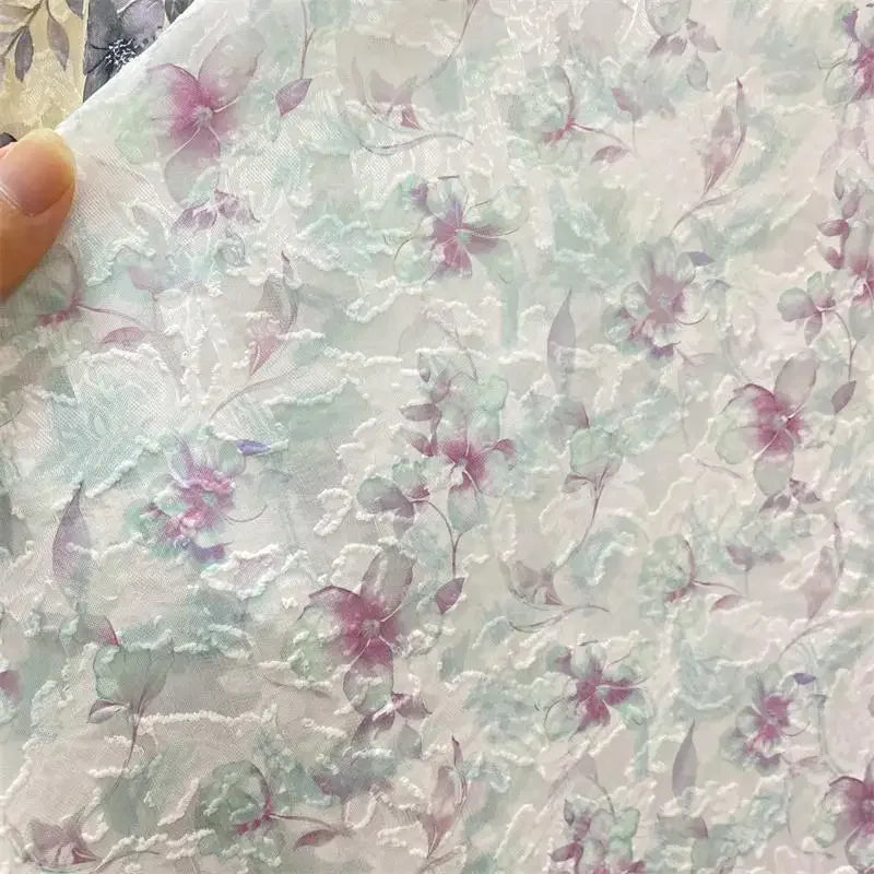 فساتين وقمصان نسائية فاخرة من قماش شيفون جاكار شبه شفاف مزخرف بنقشة زهور على الطراز الصيني، ناعمة للحماية من الشمس