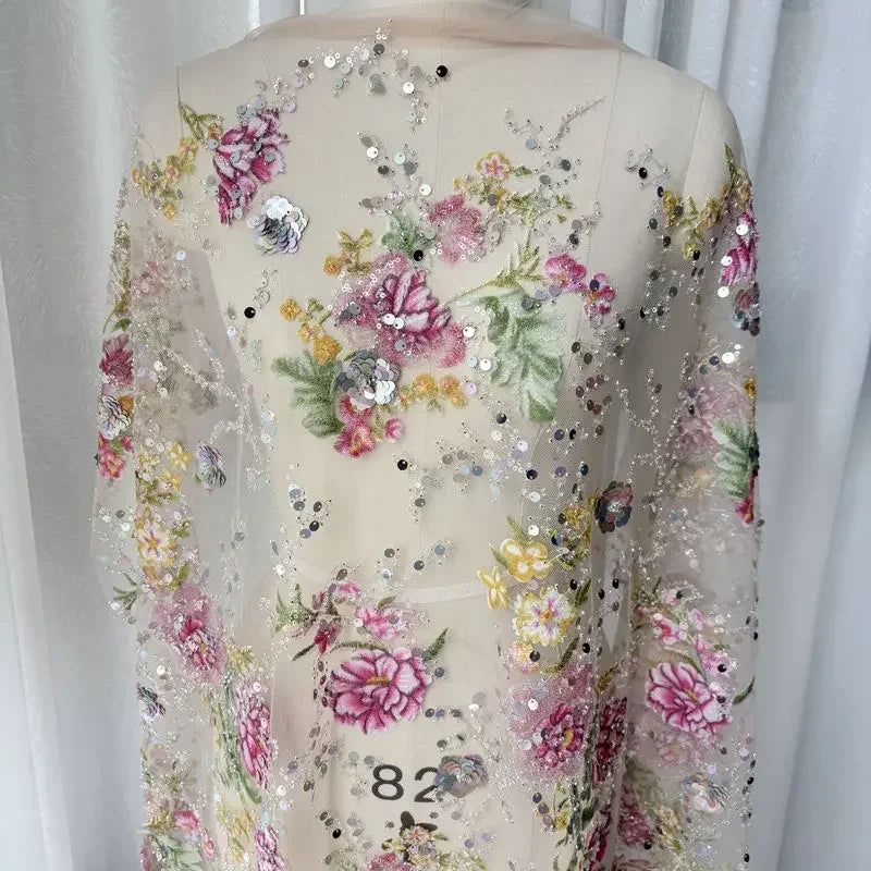 Embroidery Bead Sequin Mesh Lace Fabric - Wedding Dress Material 130cm
