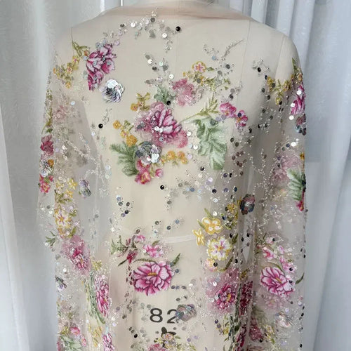 Beaded Embroidered Sequin Mesh Fabric for Bridal Gowns