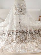 Tela de malla bordada con cuentas de encaje blanco para uñas, hecha a mano, para decoración de vestidos de novia y ropa.