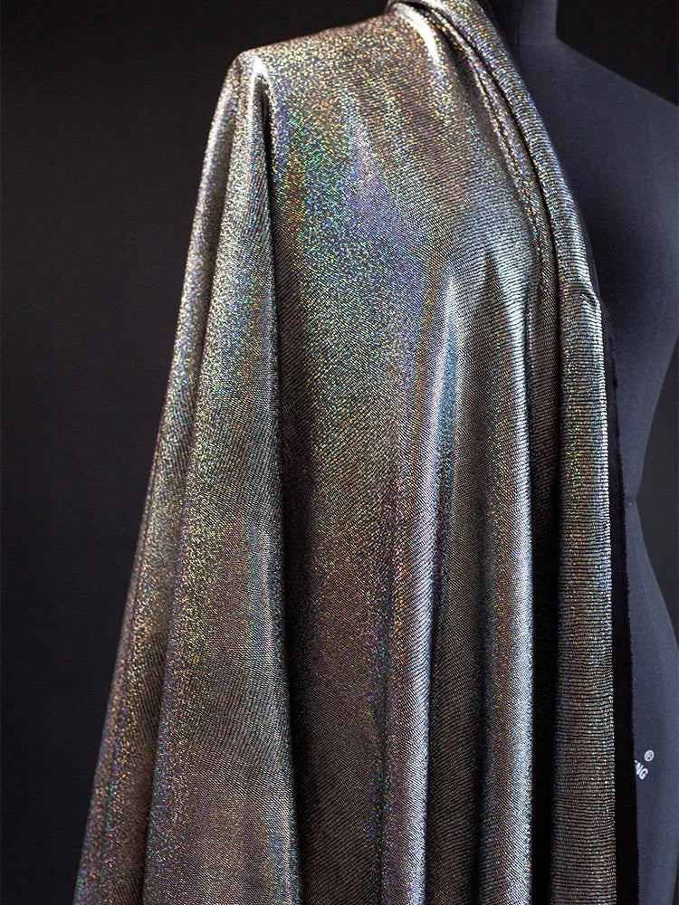 Silver Glitter Fabric Elastic Fish Scale Texture Sewing Performance Fashion Show Stage Clothing DIY Background Decoration Fabric