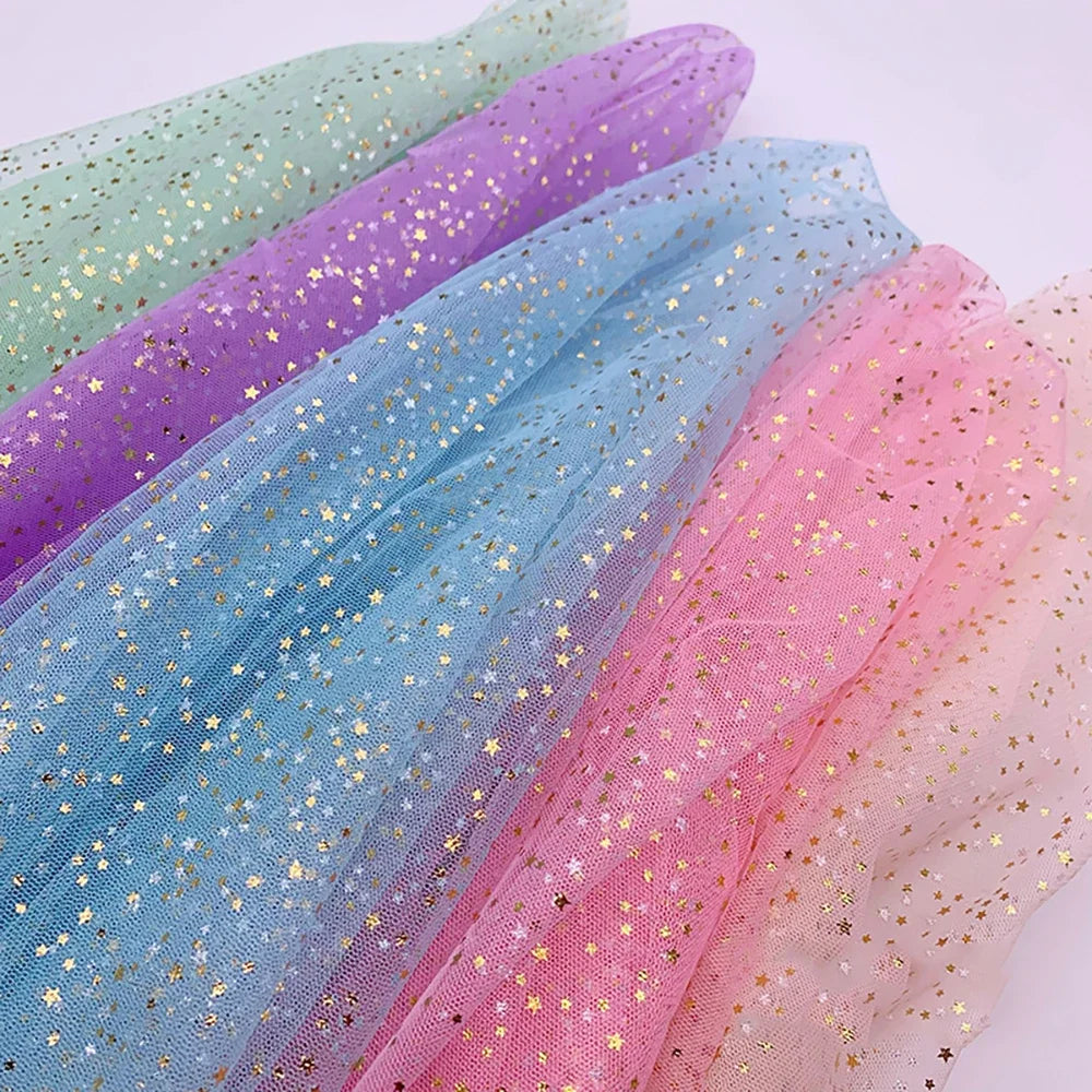 Gilding stars Sparkly gauze tulle Stage costume Fabric Gauze skirt fabric bow hair Christmas accessories Children's clothing