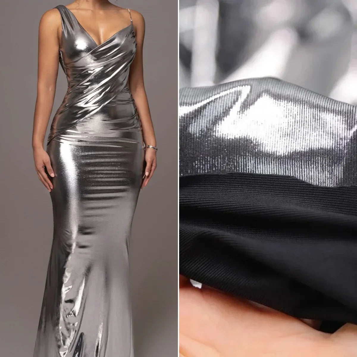 قماش سباندكس ناعم مطبوع عليه بالحرارة - مادة مرنة معدنية لأزياء الرقص بطول 150 سم