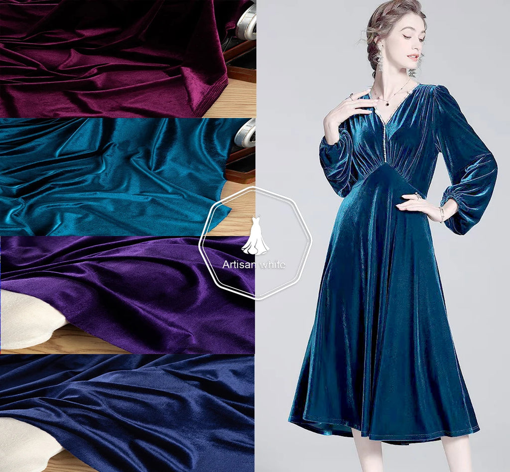 Premium Stretch Gold Velvet Fabric - Soft Plush Material for Evening Gowns