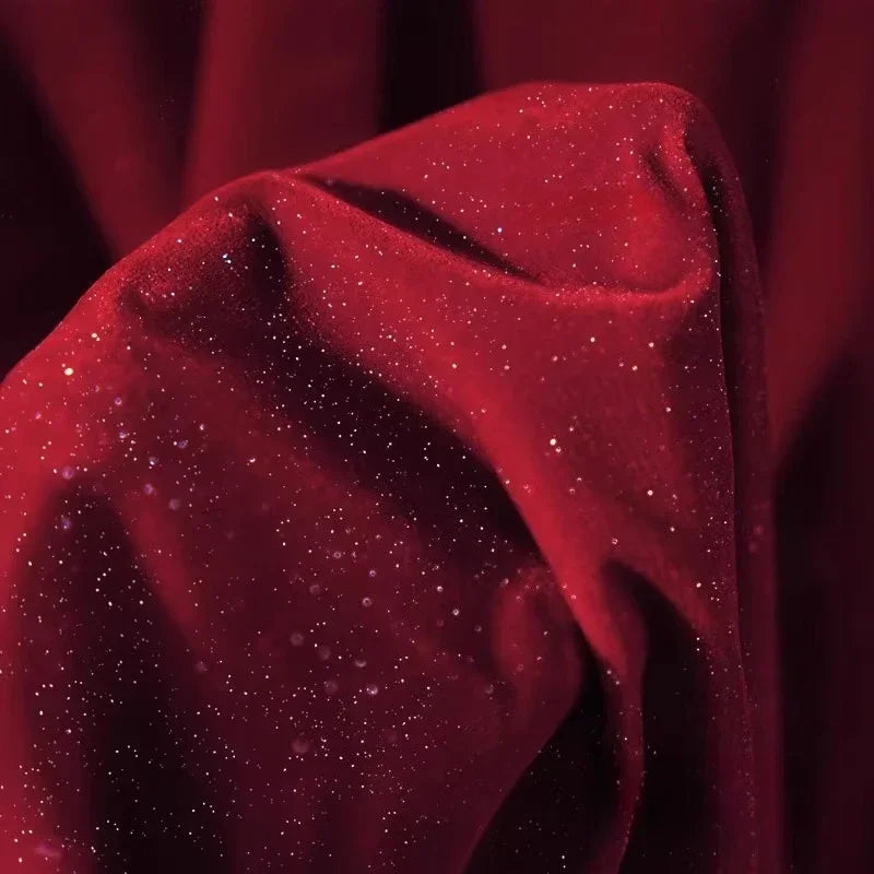 Red Glitter Velvet Fabric for Evening Gowns