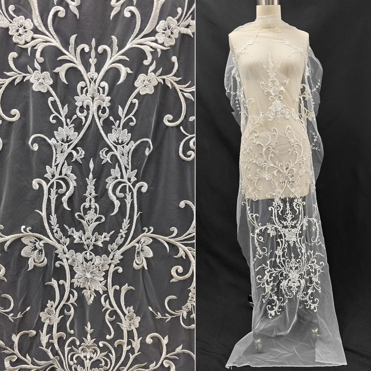 Vestido de novia, vestido de noche, accesorios qipao, hecho a mano con tela de encaje floral en el pecho blanco