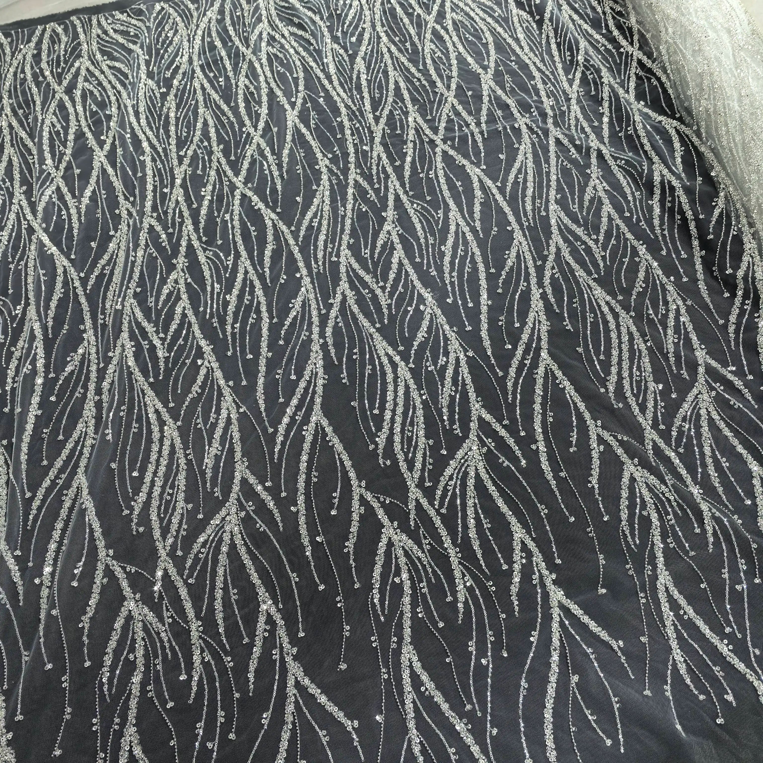 Nueva tela de encaje, ramas de árbol, bordado de cuentas, vestido de novia, vestido qipao, tela de lentejuelas, cortinas de encaje para puerta