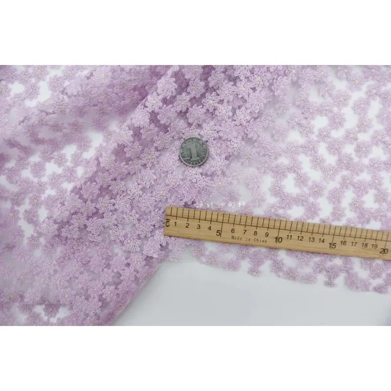 Violet orchid star net fabric with gold silk thread purple rose embroidered lace fabric for dress DIY cheongsam gown decoration
