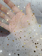 قطعة لامعة من القماش الشبكي الناعم لخلفية فستان الزفاف وديكور طاولة الحلوى باللون الأبيض الساخن