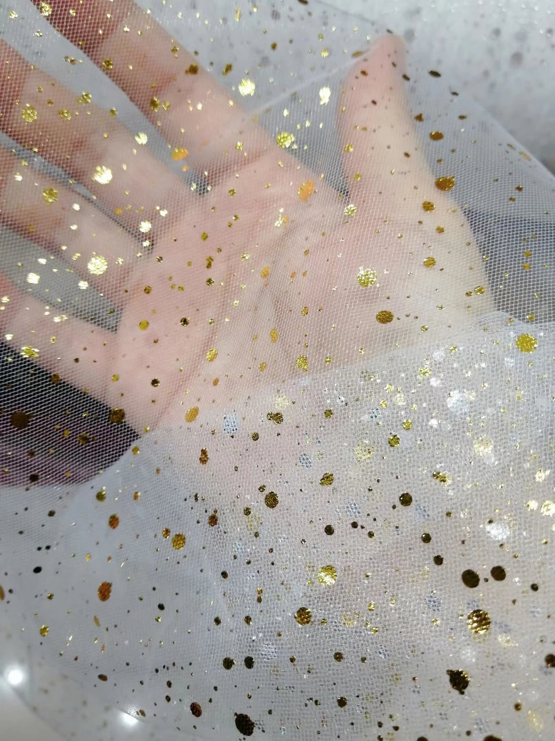 White Hot Stamping Shiny Piece Soft Mesh Wedding Dress Background Dessert Table Decoration Mesh Fabric