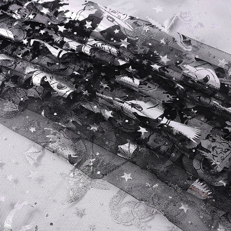 Skeleton pumpkin witch bat gold-embossed net fabric suitable for Halloween and stage performances