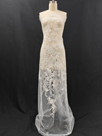 قماش دانتيل مطرز بالترتر الفاخر الرائع، قماش دانتيل على شكل أوراق الزهور، خياطة حجاب الزفاف، فستان السهرة، قماش مصمم يدويًا