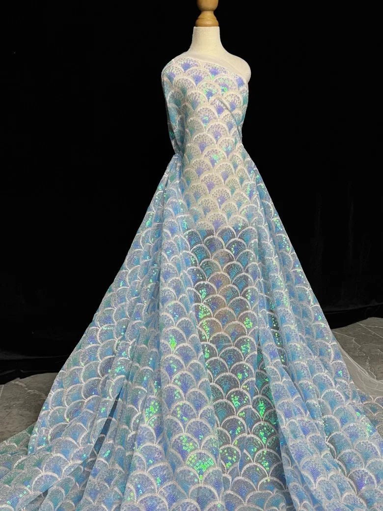 Iridescent Mermaid Sequin Mesh - Holographic Fish Scale Fantasy Fabric