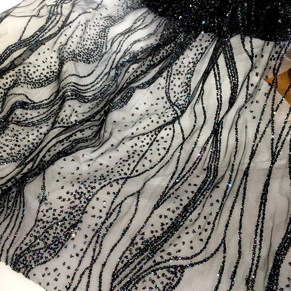 Luxury Water Ripple Sequin Tulle Fabric, Perfect for Wedding Gowns, Performance Costumes, and Children's Handmade Designs