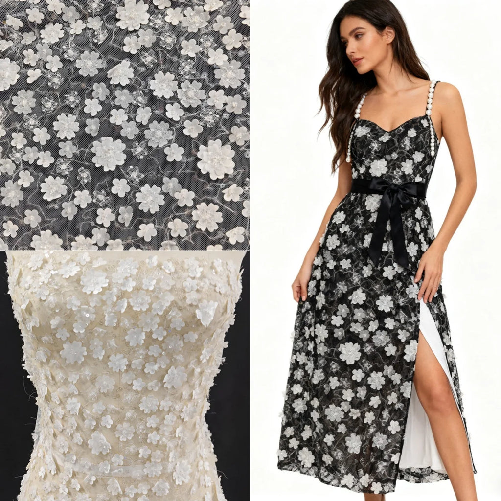 New three-dimensional flower nail bead fabric luxury embroidery flower fabric DIY handmade wedding dress children's clothing