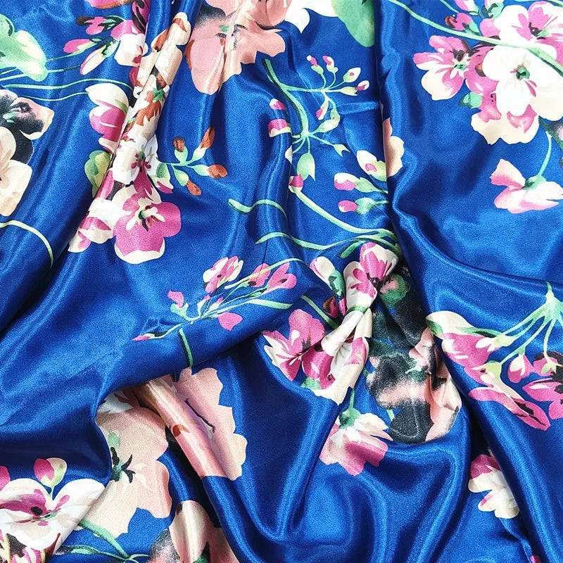Satin Silk Floral Fabric Smooth Glossy Texture For Headwraps Sleepwear Home Textiles Cheongsam Robe Material Fabric