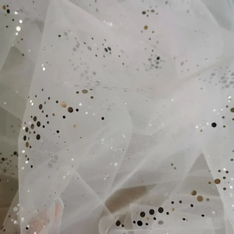 قماش شبكي مطبوع برقائق معدنية - مادة شفافة ناعمة 145 سم