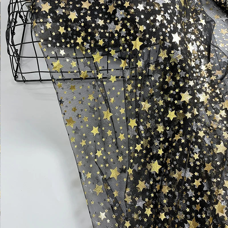 Premium Pentagram Hot Stamping Mesh Fabric for Stage Outfits, Dresses, Christmas Holiday Designs, and DIY Handmade Crafts