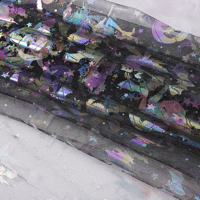 Skeleton pumpkin witch bat gold-embossed net fabric suitable for Halloween and stage performances