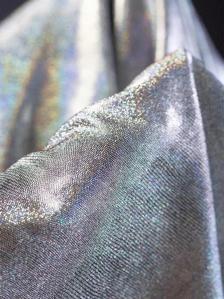 Silver Glitter Fabric Elastic Fish Scale Texture Sewing Performance Fashion Show Stage Clothing DIY Background Decoration Fabric
