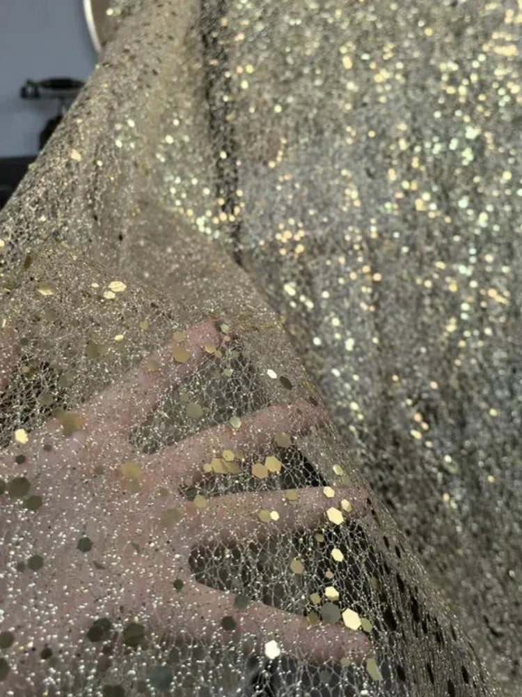 Gold and white sequin yarn styling yarn wedding background wrought iron yarn designer wedding dress fabric stage background