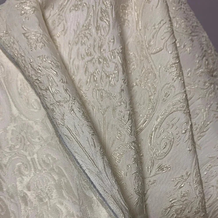 Off-White Jacquard Fabric With Vintage Floral Palace Pattern And Glitter Thread For Fashion Outerwear Coat And High-End Design