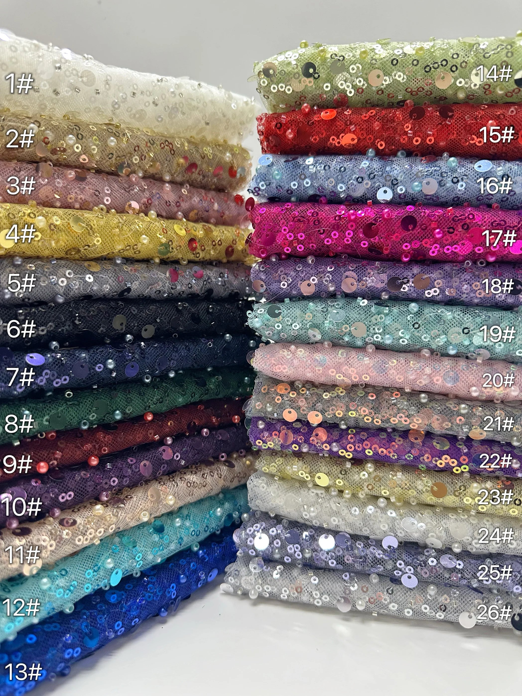 New Mesh Embroidery Pearl Sequins Scattered Pearl Embellishment Fabric Handmade DIY Fabric Wedding Dress Veil Skirt