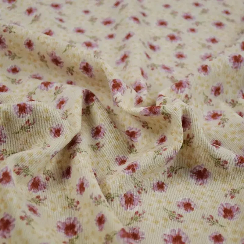 Colorful Corduroy Printed Fabric - Fresh Floral Striped Velvet 145cm