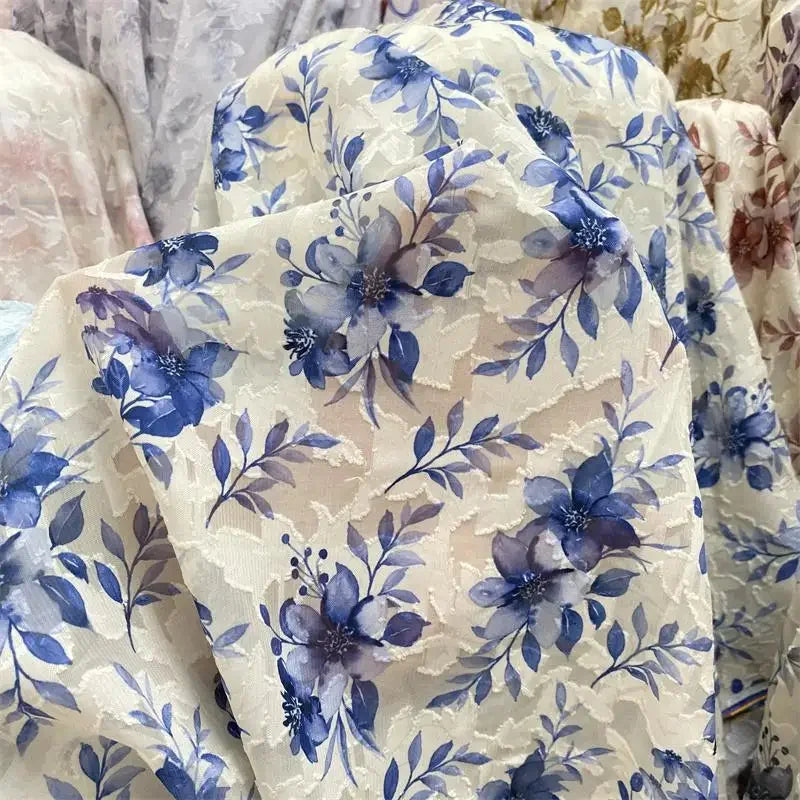 فساتين وقمصان نسائية فاخرة من قماش شيفون جاكار شبه شفاف مزخرف بنقشة زهور على الطراز الصيني، ناعمة للحماية من الشمس