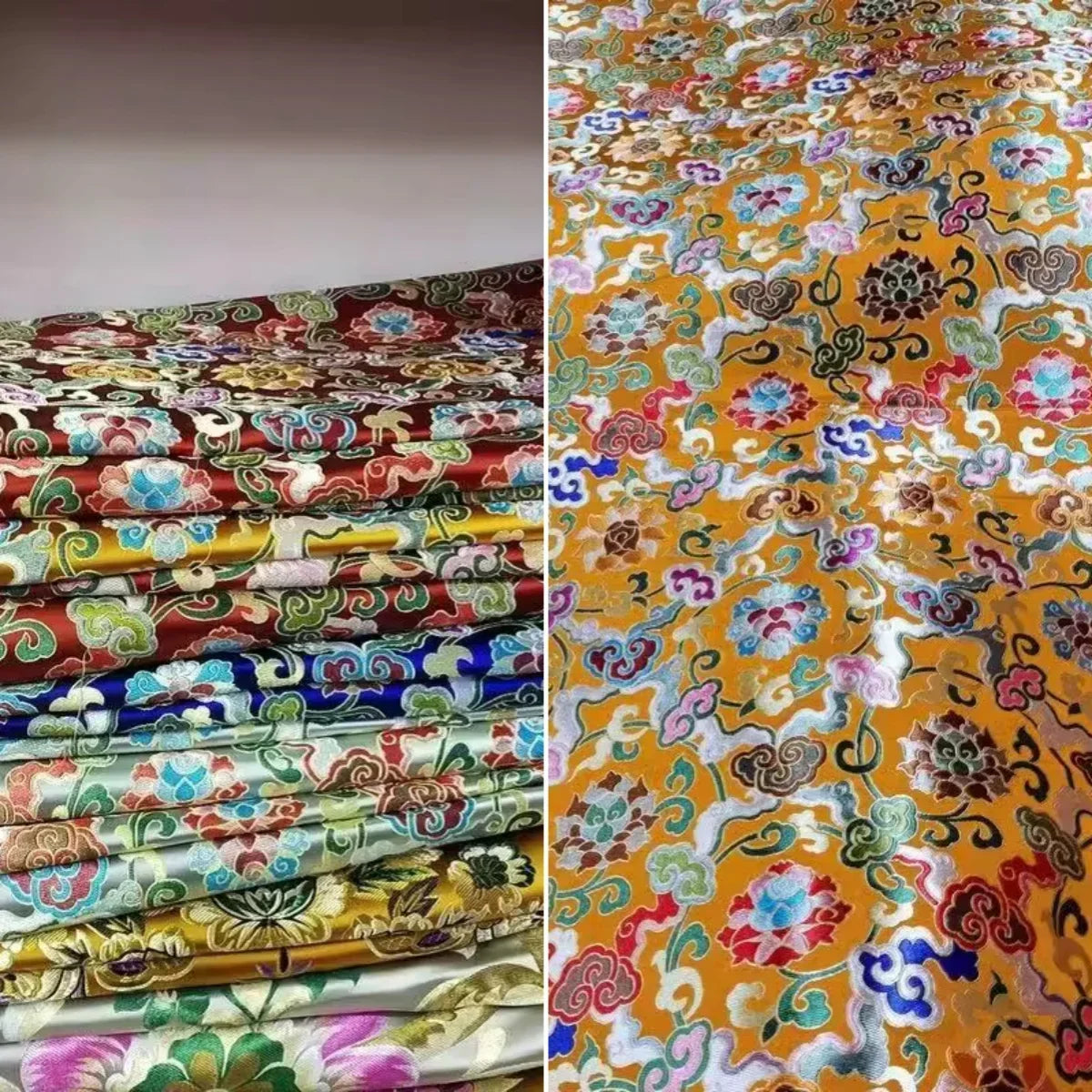 قماش جاكار لوتس السحابة الميمونة - نمط تقليدي 70 سم