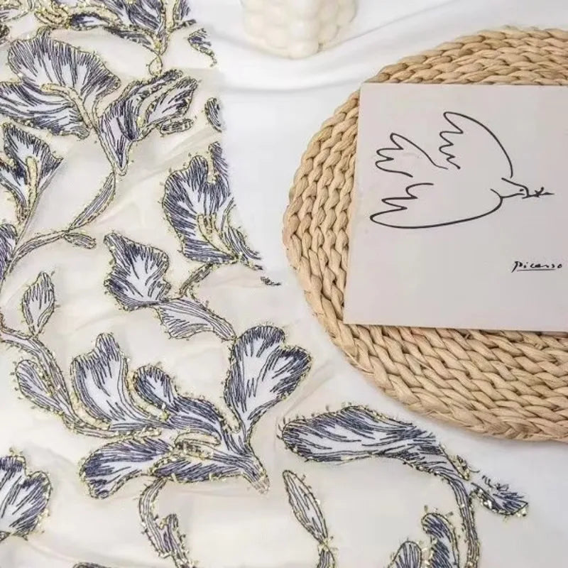 زي هانفو القديم بخيط ذهبي وزهرة البوق مطرزة بدانتيل من القماش الشبكي لفستان تنكرية يمكنك صنعه بنفسك وديكور زفاف