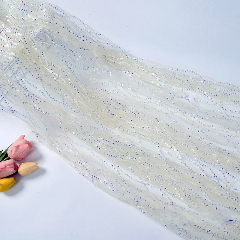 Luxury Sequin Embroidered Lace Mesh Fabric - Glittery Overlay Material
