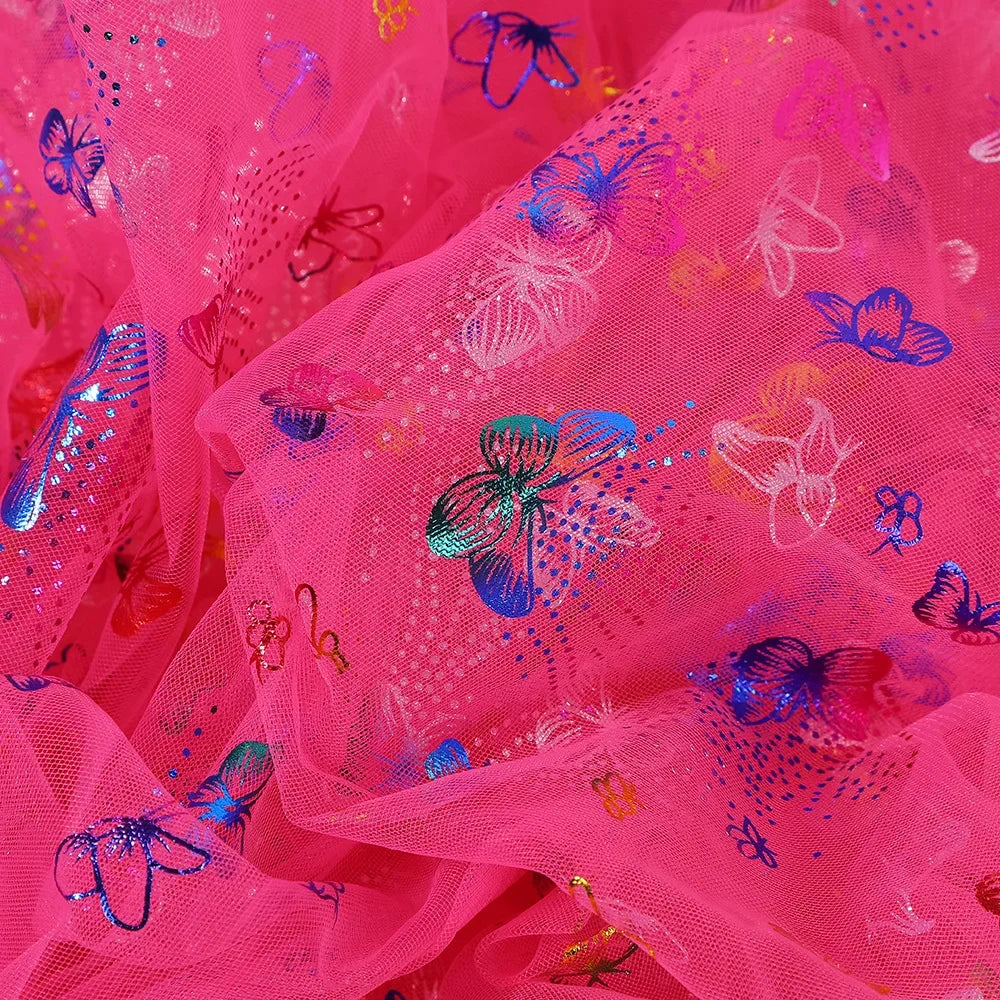 Colorful Butterfly Gold Foil Tulle Fabric For Party Dress Kids Costume Stage Wear Decor Textile Material Dreamy Craft Supply