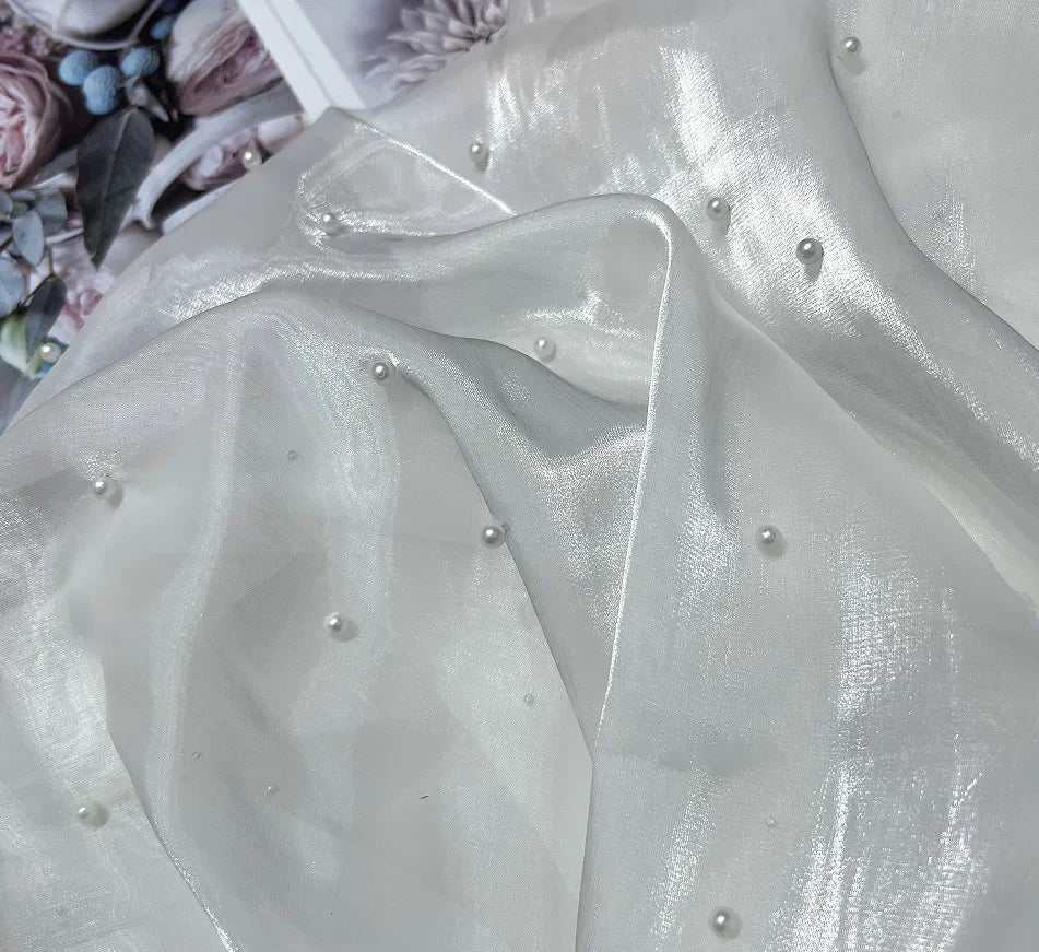 مادة خيوط ساتان عاكسة مطرزة باللؤلؤ ثلاثي الأبعاد عالية الكثافة لخياطة ملابس لوليتا وقماش فستان الزفاف