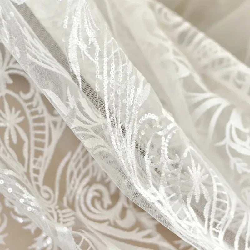 European Embroidery Lace Fabric Wedding Dress Handmade DIY Material Clothing Dress Decorative Fabric White